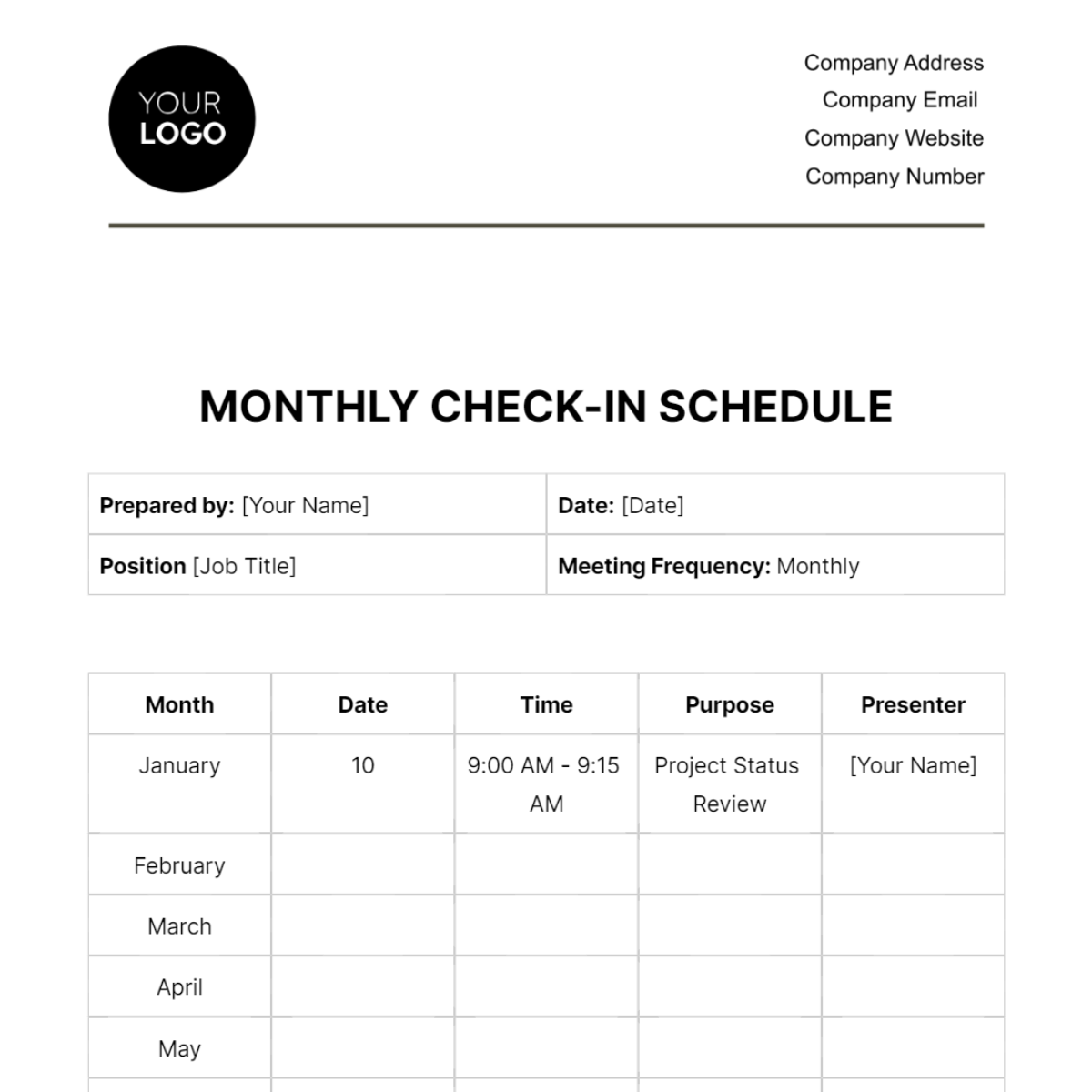 Monthly Check-in Schedule HR Template