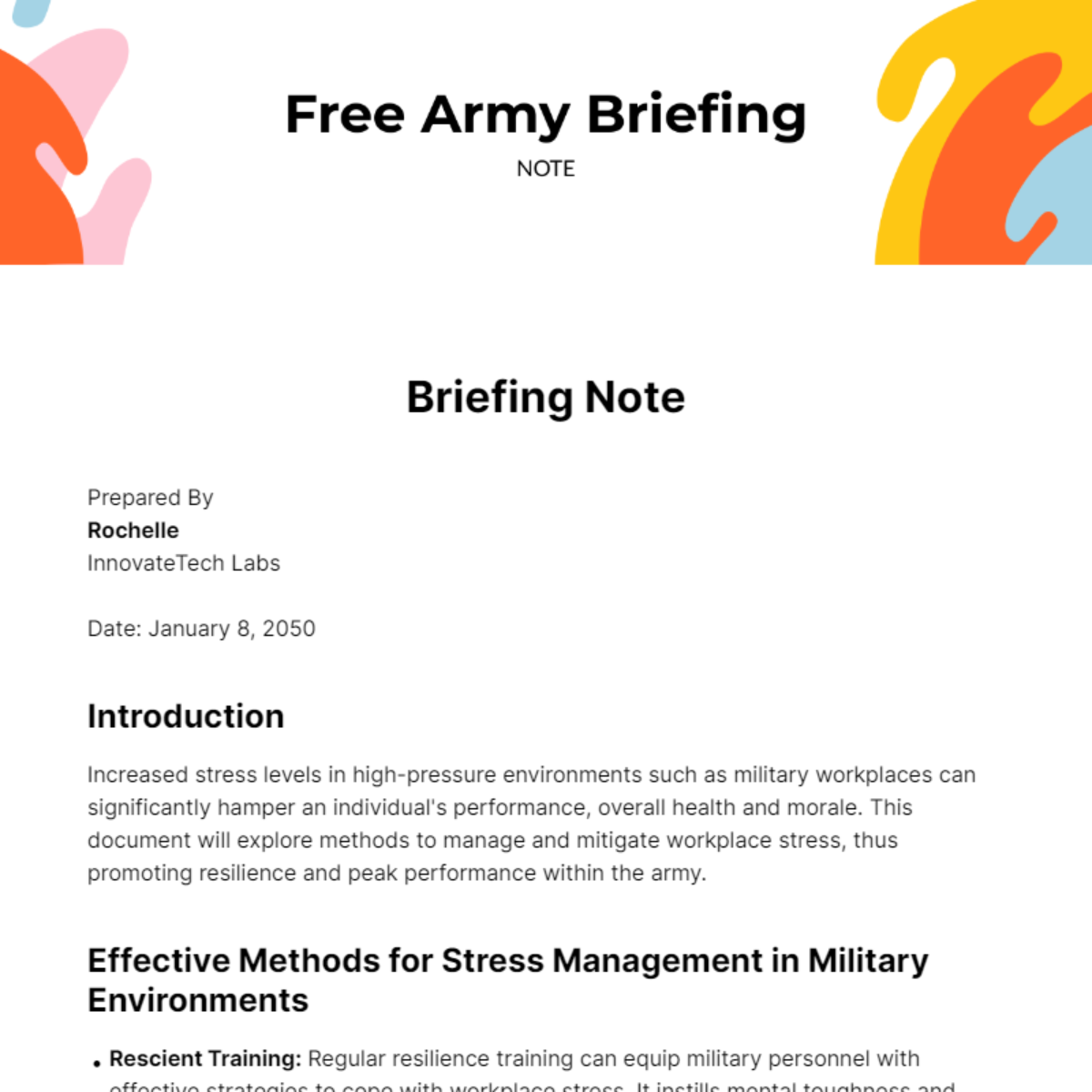 Free Army Briefing Note Template
