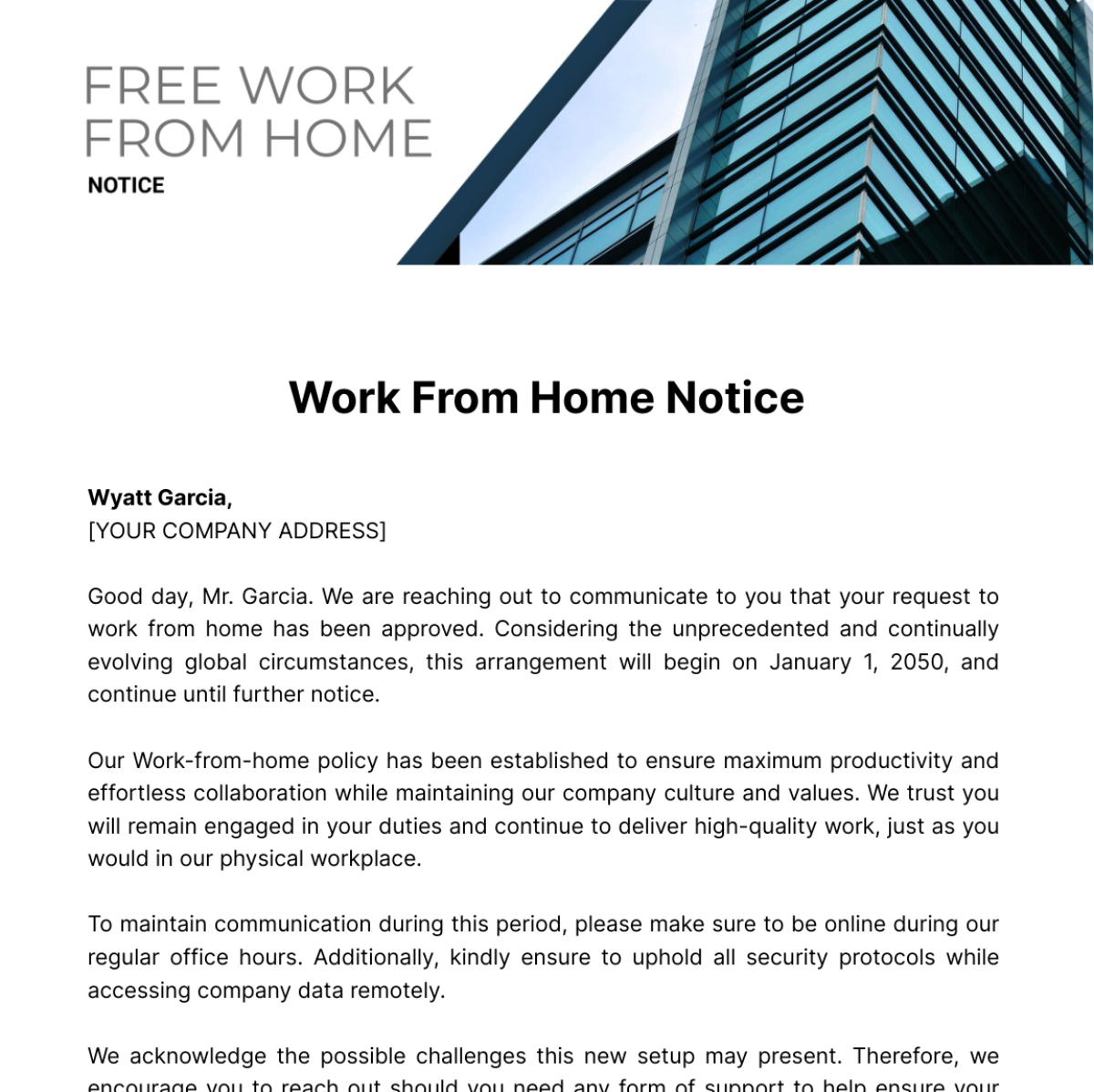 Work from Home Notice Template