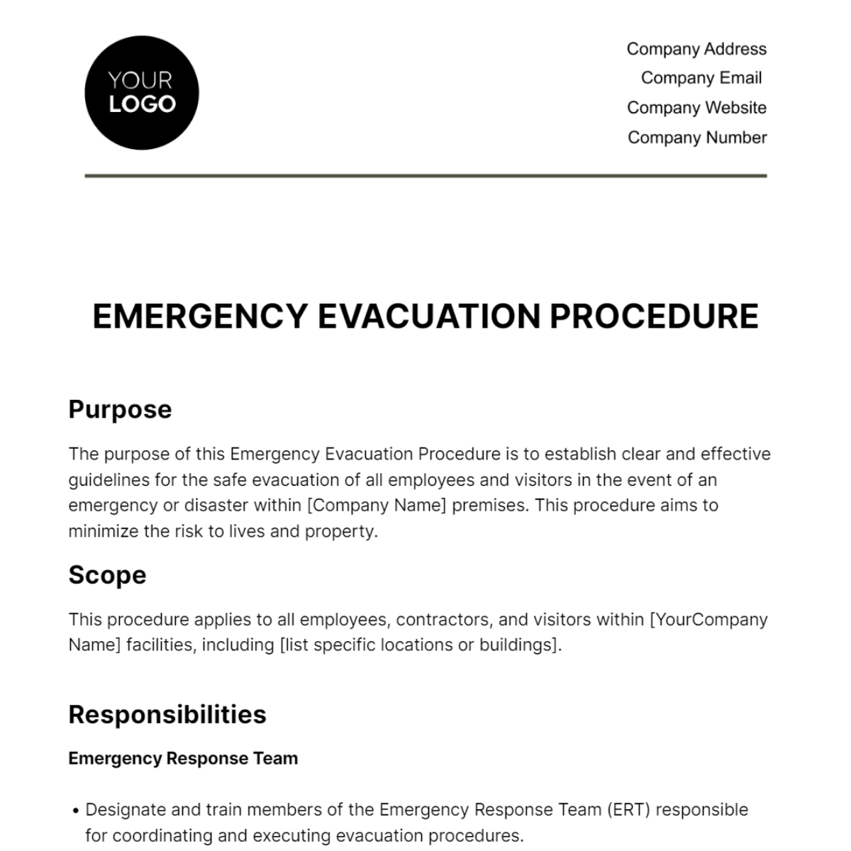 Emergency Evacuation Procedure HR Template