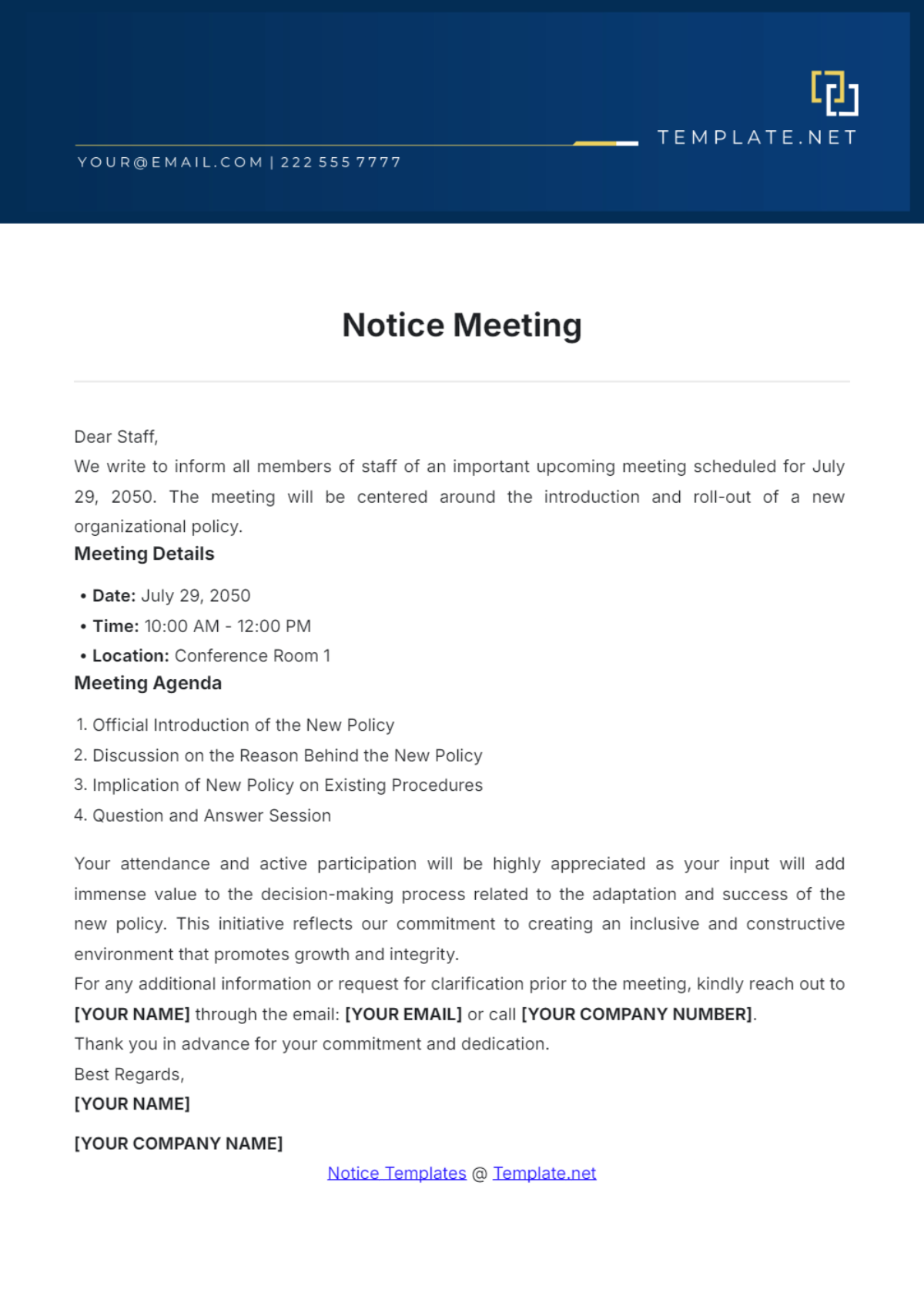 Free Notice Meeting Template