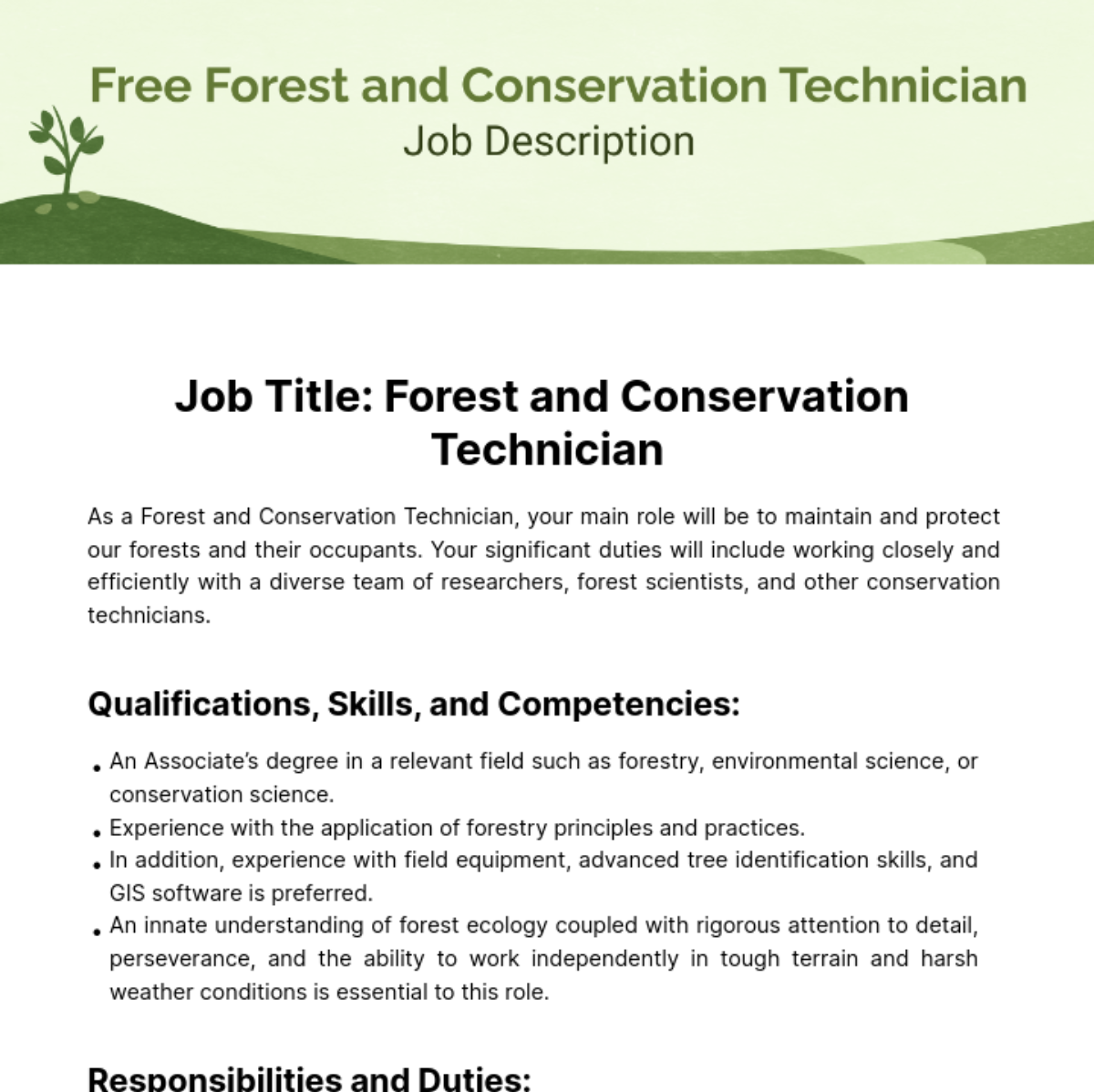 Forest and Conservation Technicians Job Description Template