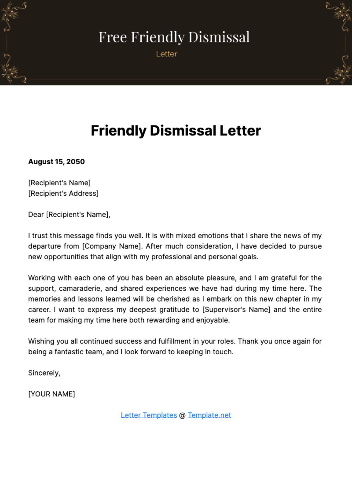 Free Friendly Dismissal Letter Template