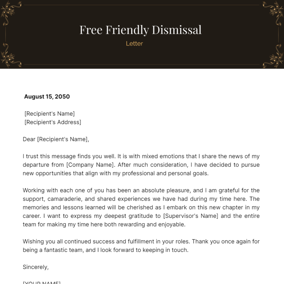 Friendly Dismissal Letter Template
