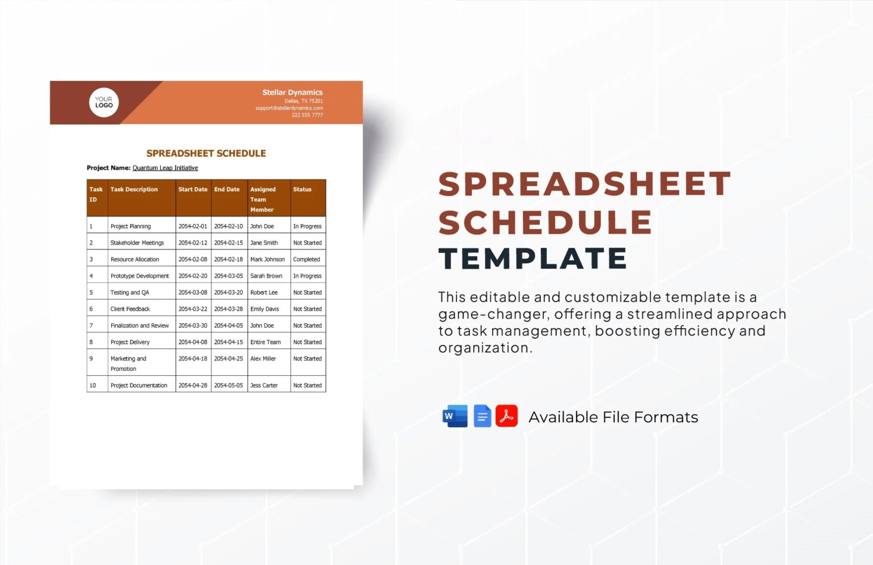Spreadsheet Schedule Template in Word, Google Docs, PDF