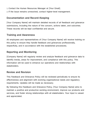 Free Feedback and Grievance Policy HR Template to Edit Online