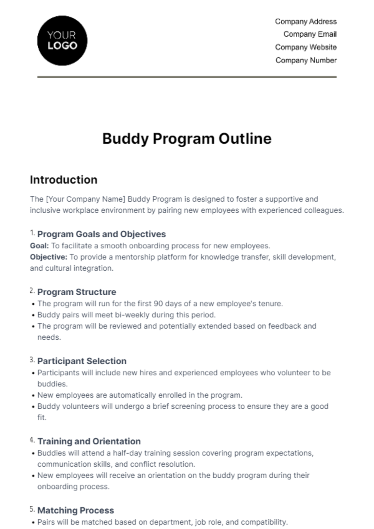 Free Buddy Program Outline HR Template