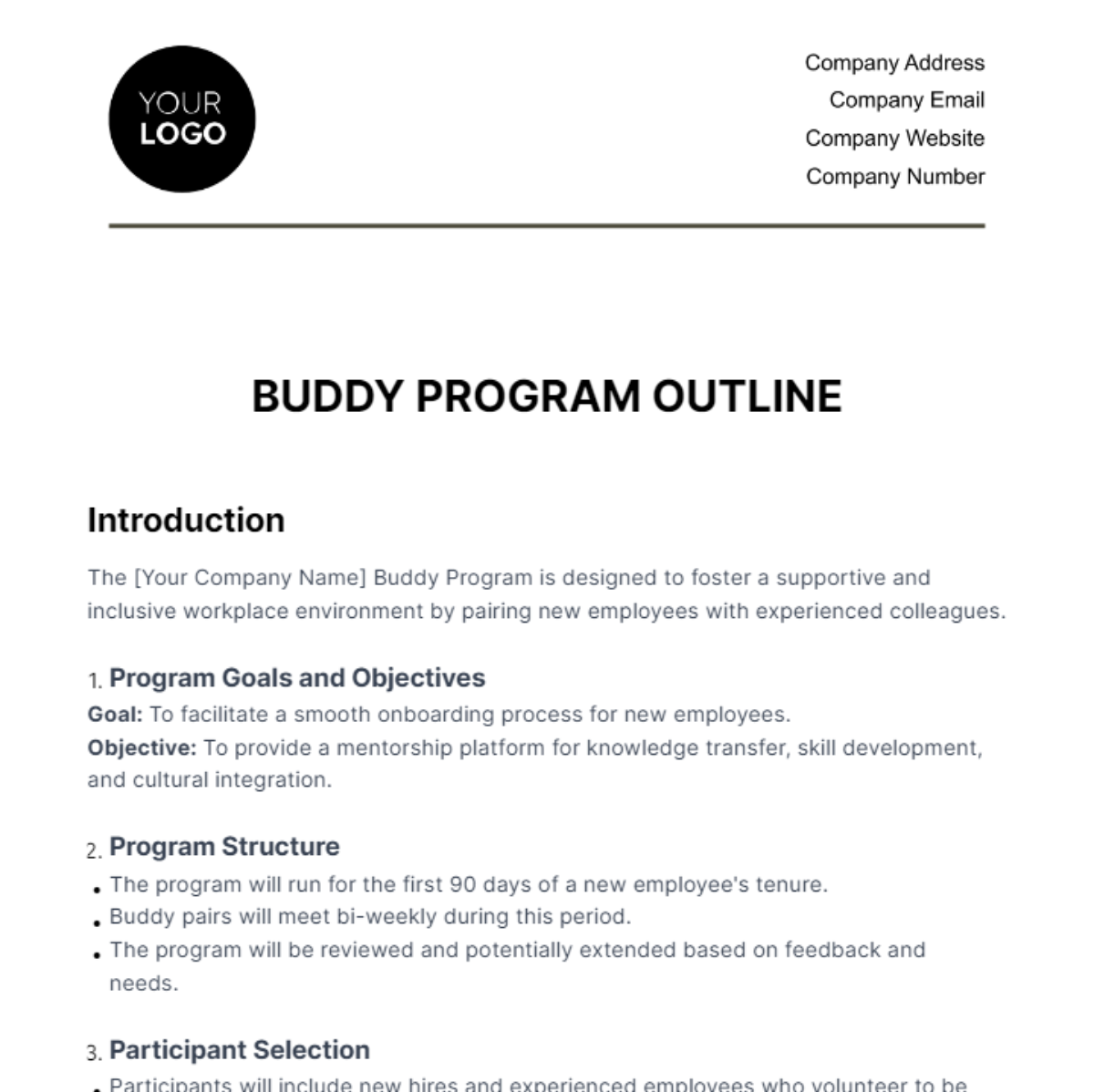 Buddy Program Outline HR Template - Edit Online & Download