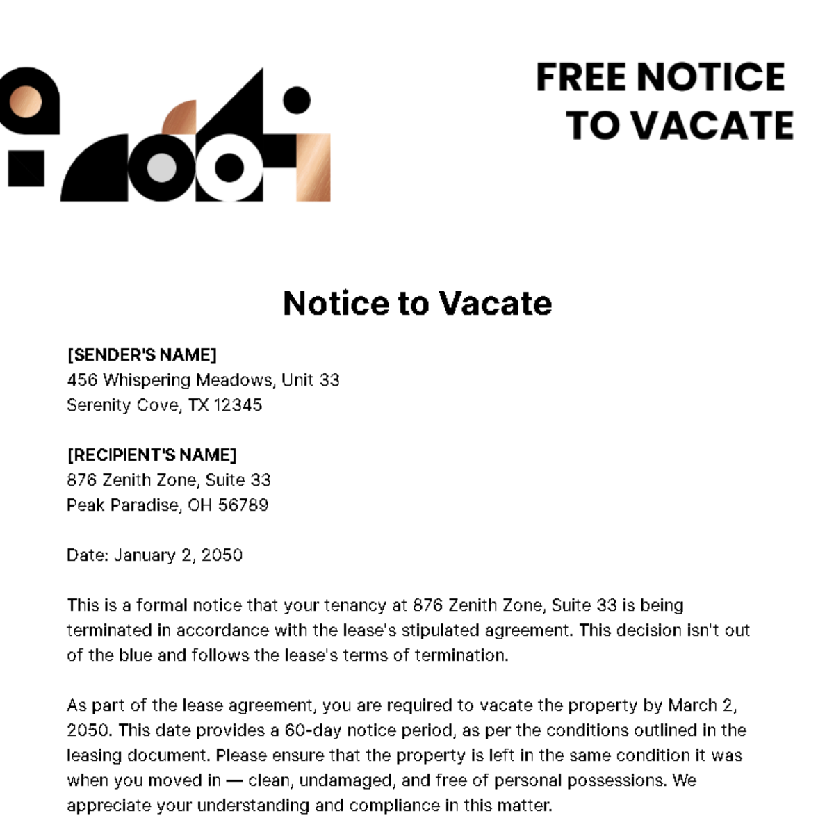 Notice to Vacate Template
