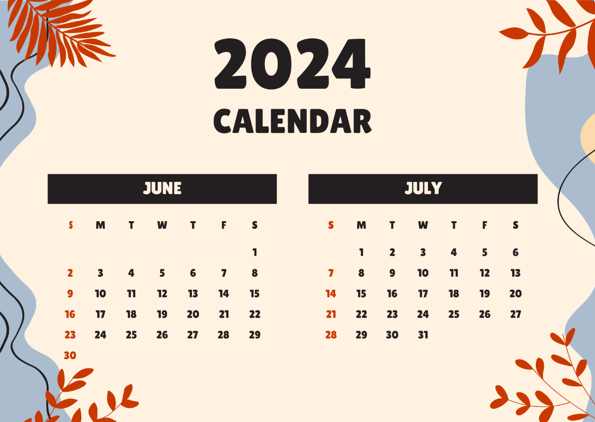 June July 2024 Calendar Template Edit Online Download Example 