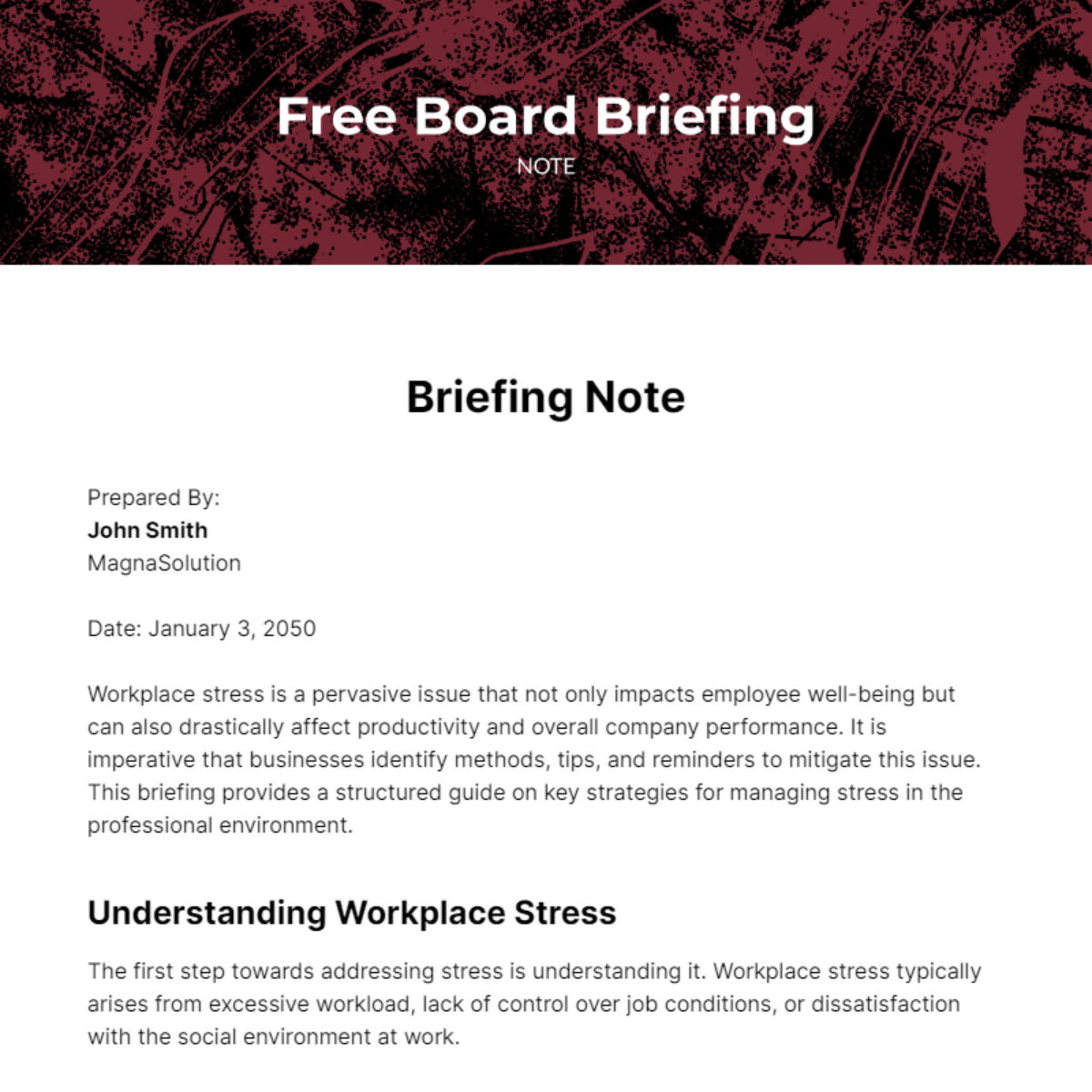 Board Briefing Note Template