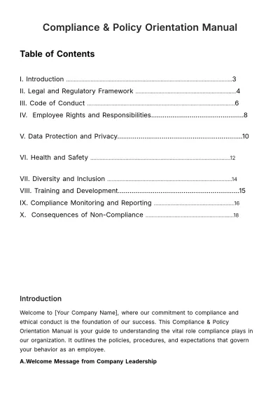 Free Compliance & Policy Orientation Manual HR Template to Edit Online