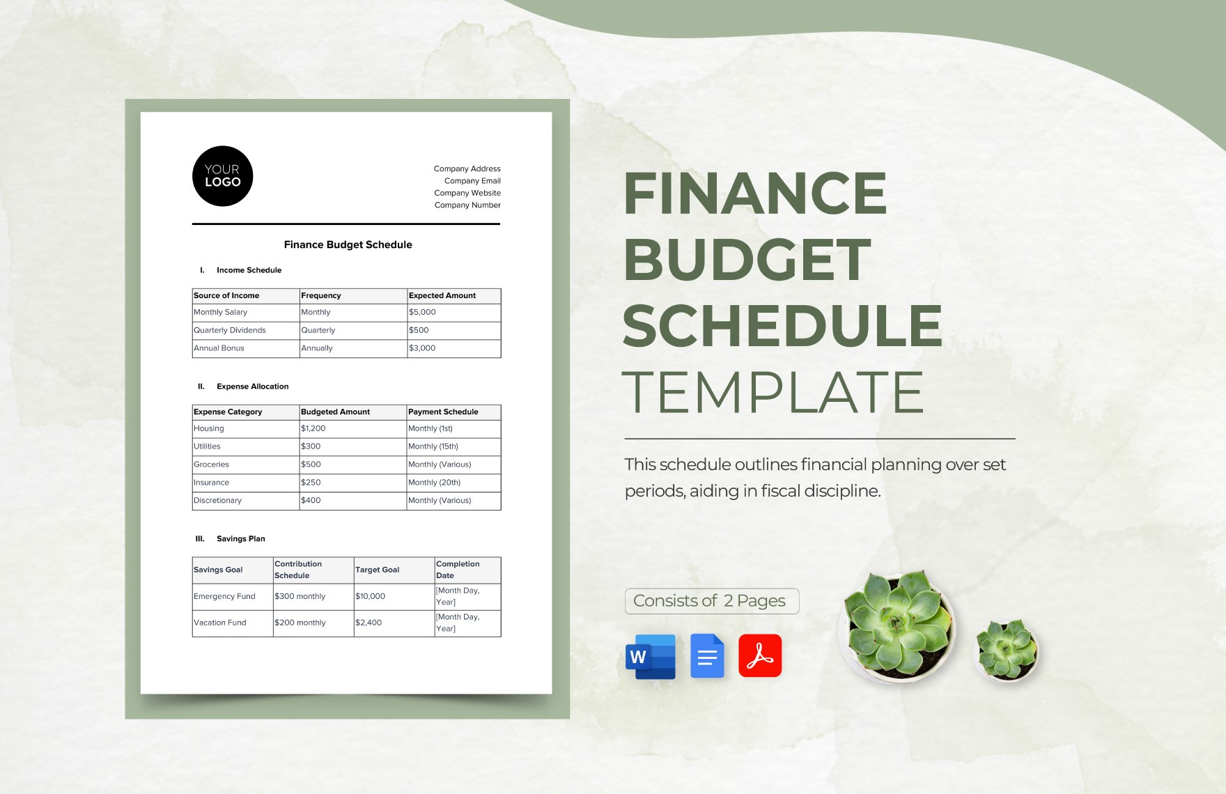 Finance Budget Schedule Template
