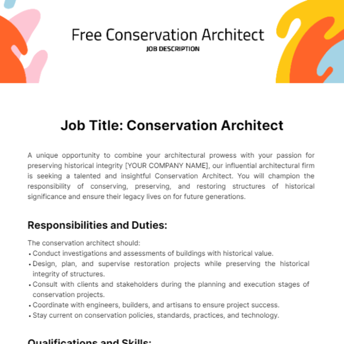 Free Conservation Architect Job Description Template