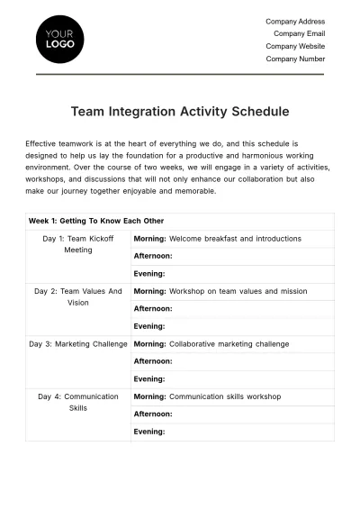Free Team Integration Activity Schedule HR Template to Edit Online