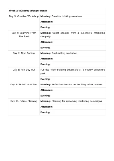 Free Team Integration Activity Schedule HR Template to Edit Online