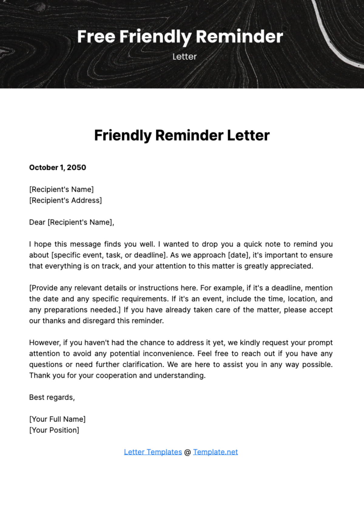 Friendly Reminder Letter Template