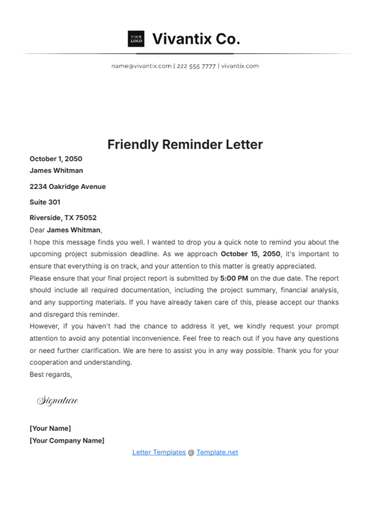 Friendly Reminder Letter Template - Edit Online & Download