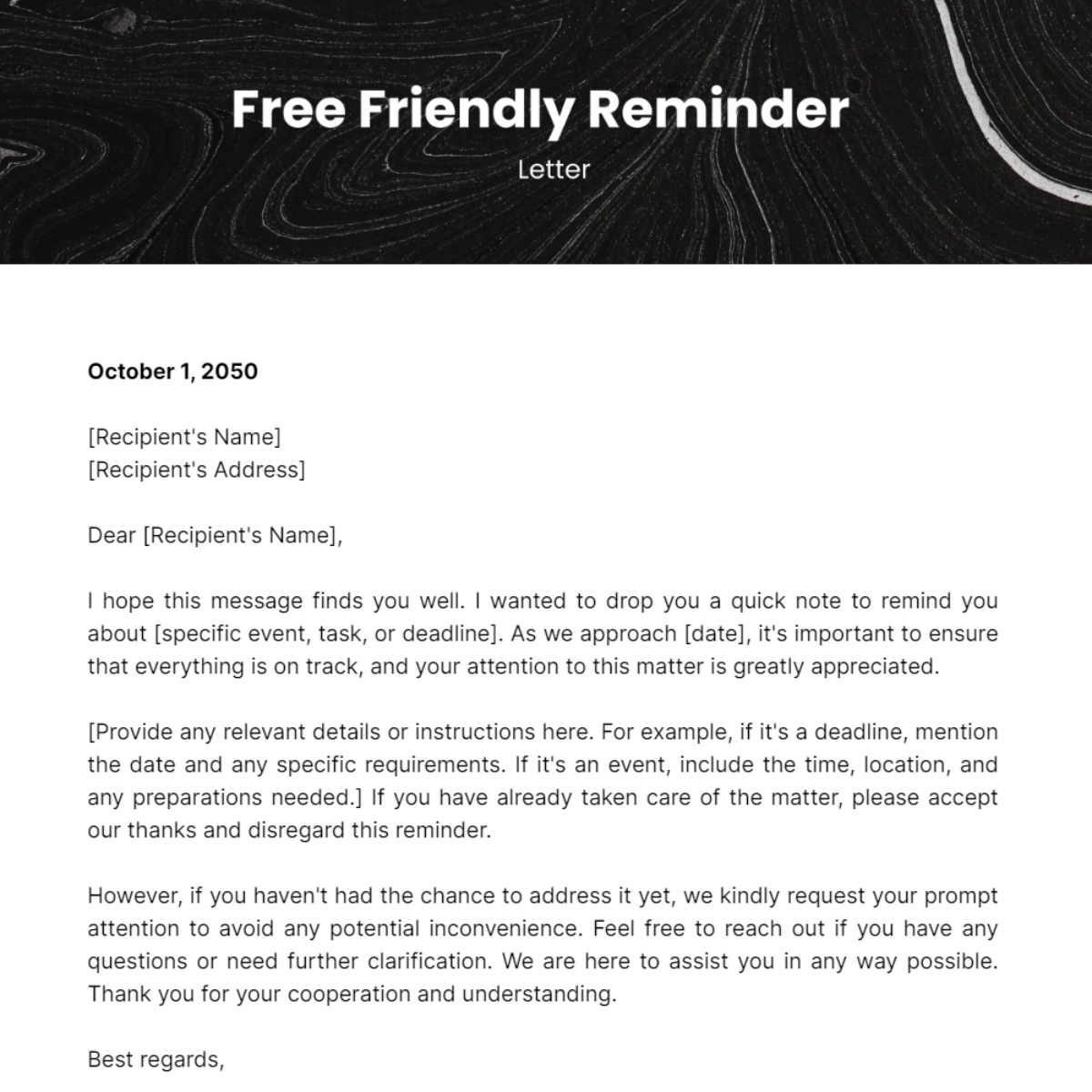 Friendly Reminder Letter Template