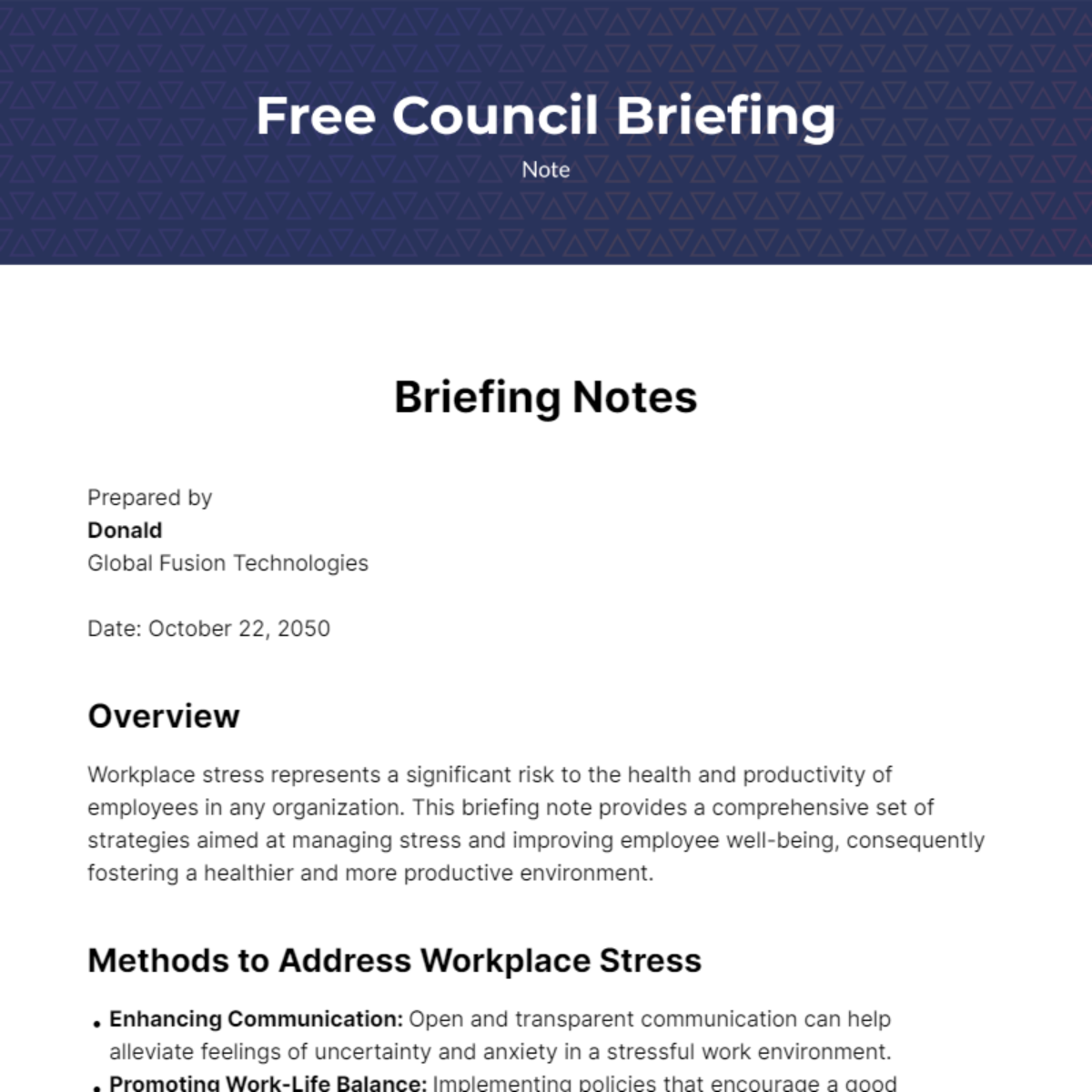 Free Council Briefing Note Template