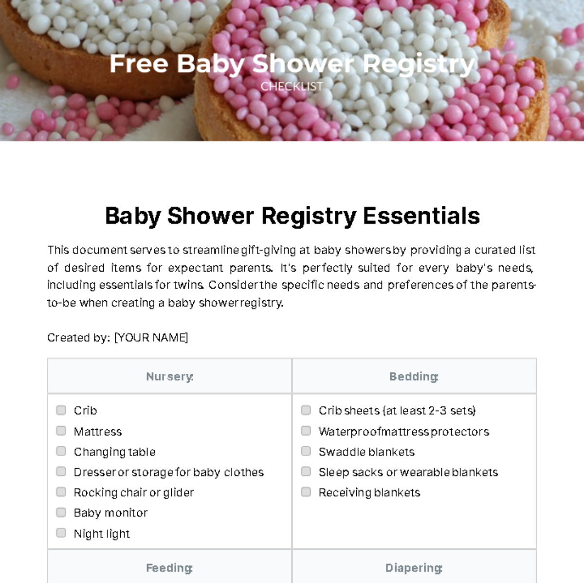 Free Baby Shower Registry Checklist Template