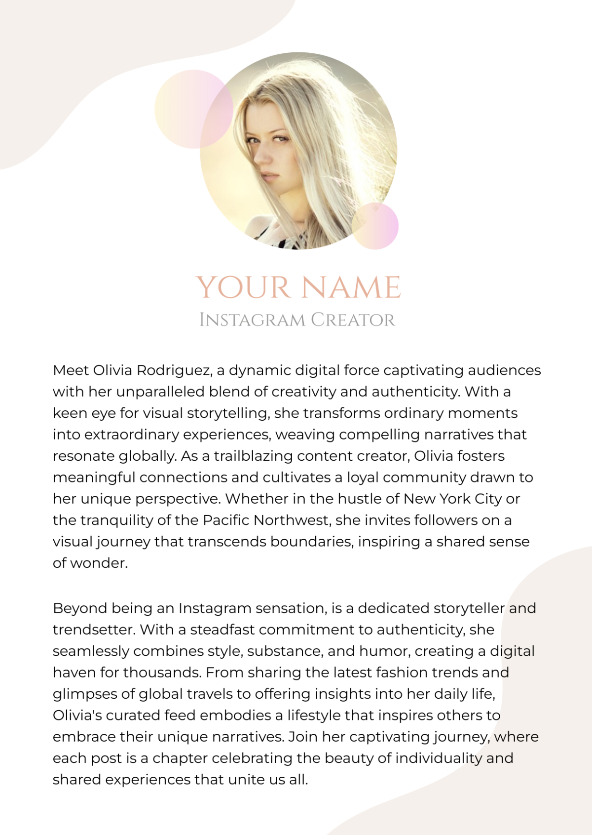 Free Professional Bio for Instagram Creator Template