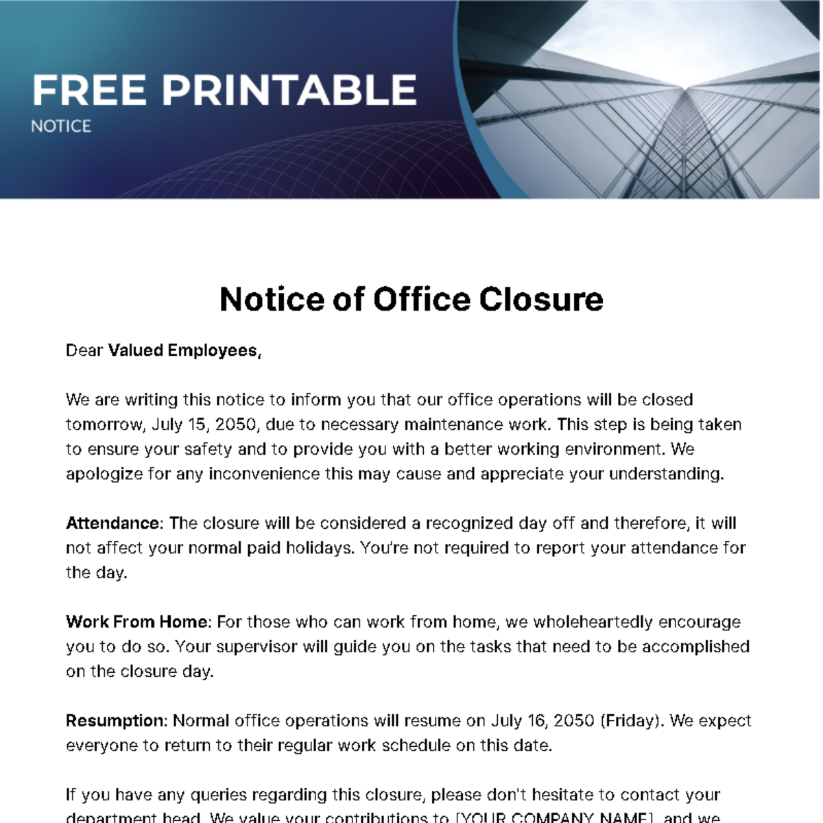 Free Printable Notice Template