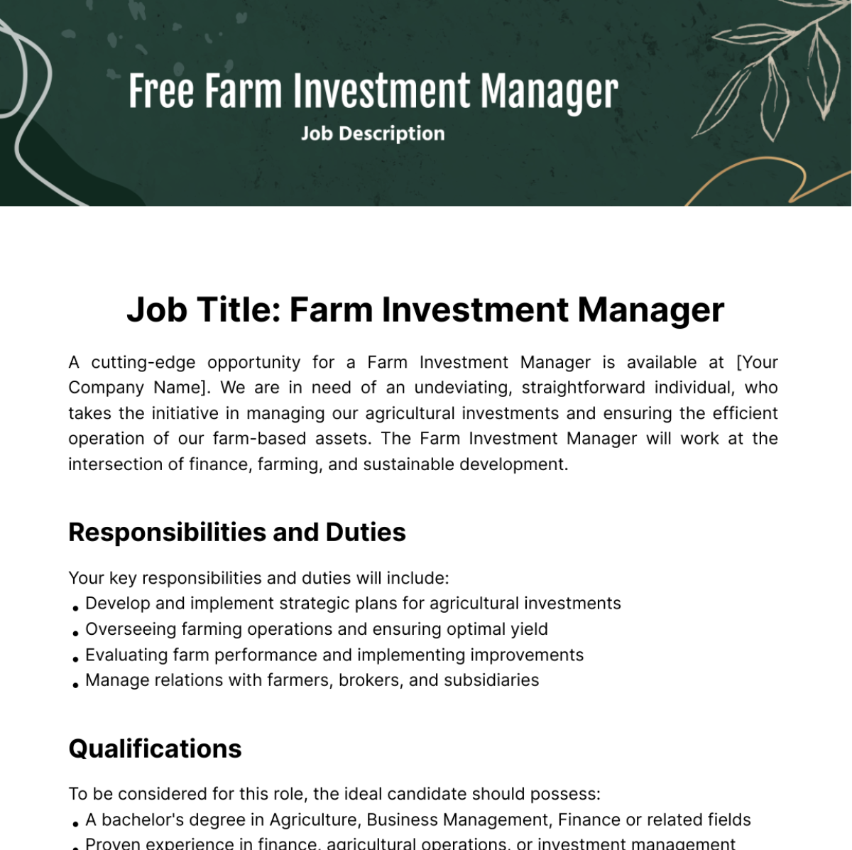 FREE Farming Job Description Templates Examples Edit Online 