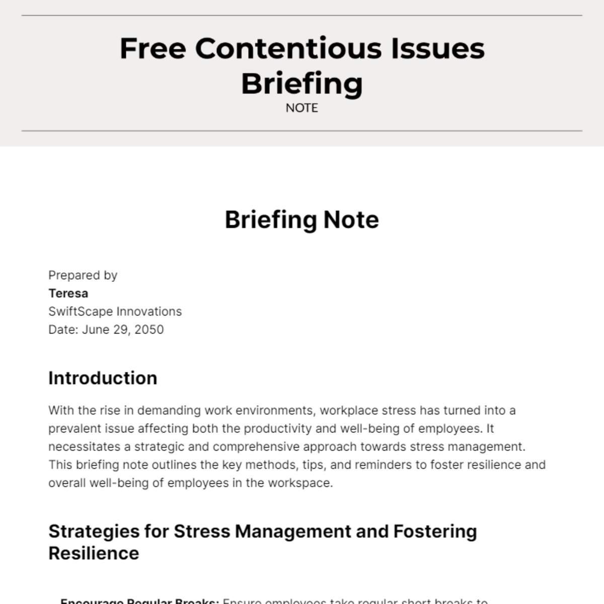 Free Contentious Issues Briefing Note Template
