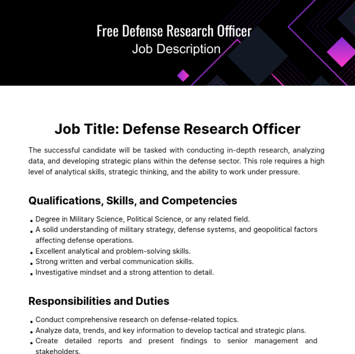 Free Defense Research Officer Job Description Template