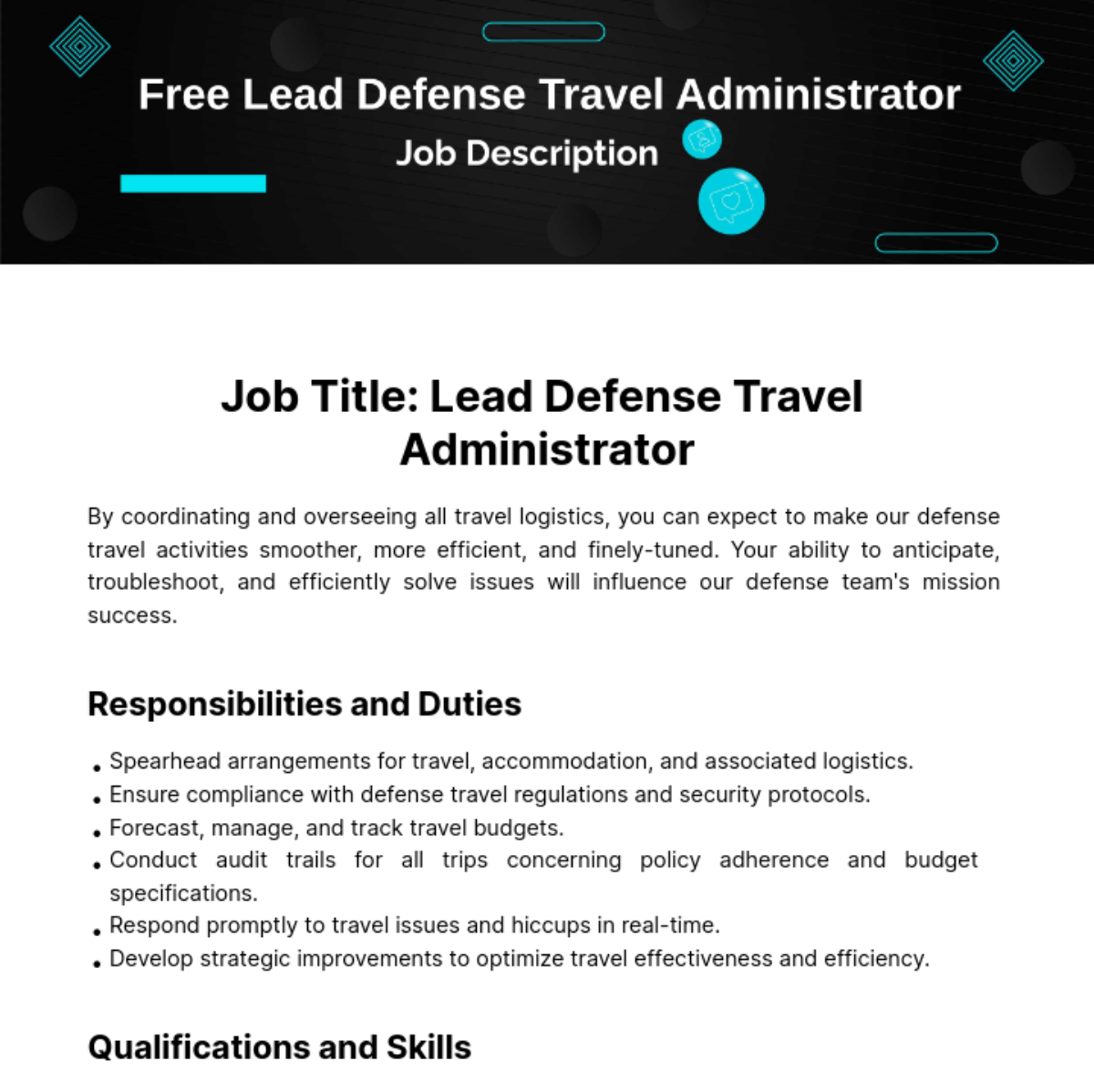 Free Lead Defense Travel Administrator Job Description Template