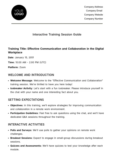 Free Interactive Training Session Guide HR Template to Edit Online