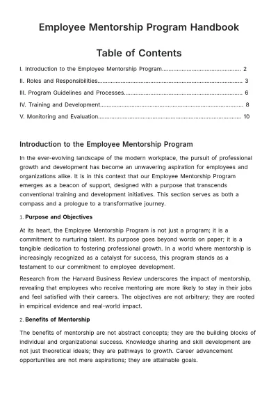 Free Employee Mentorship Program Handbook HR Template to Edit Online