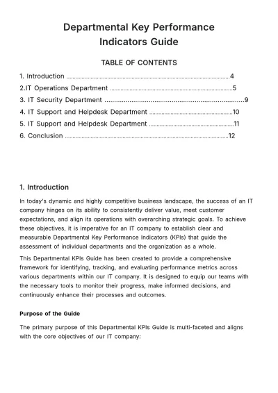 Free Departmental Key Performance Indicators Guide HR Template to Edit Online