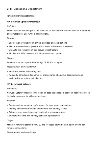 Free Departmental Key Performance Indicators Guide HR Template to Edit Online