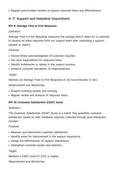 Free Departmental Key Performance Indicators Guide HR Template to Edit Online