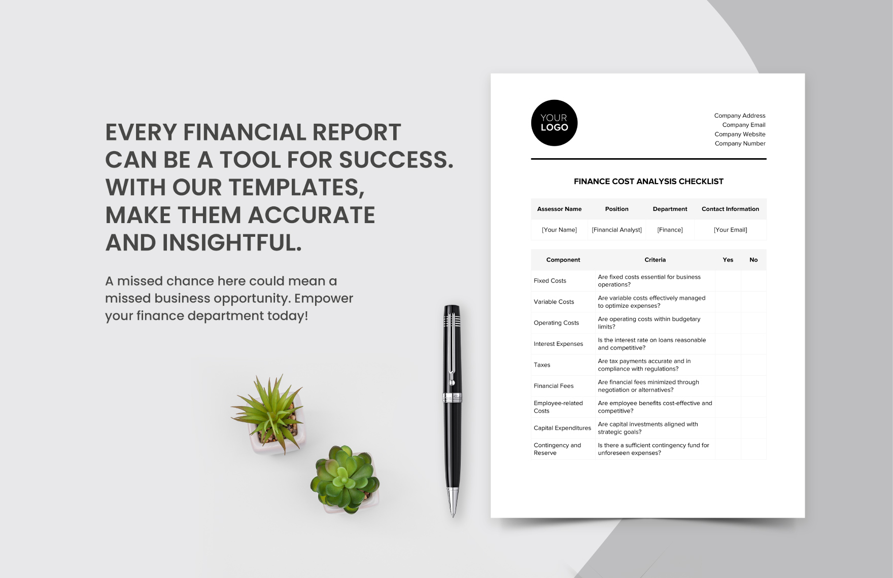 Finance Cost Analysis Checklist Template