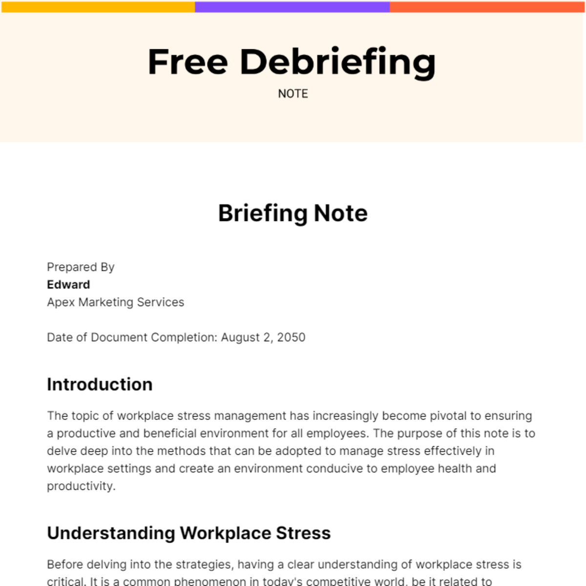 Free Debriefing Note Template
