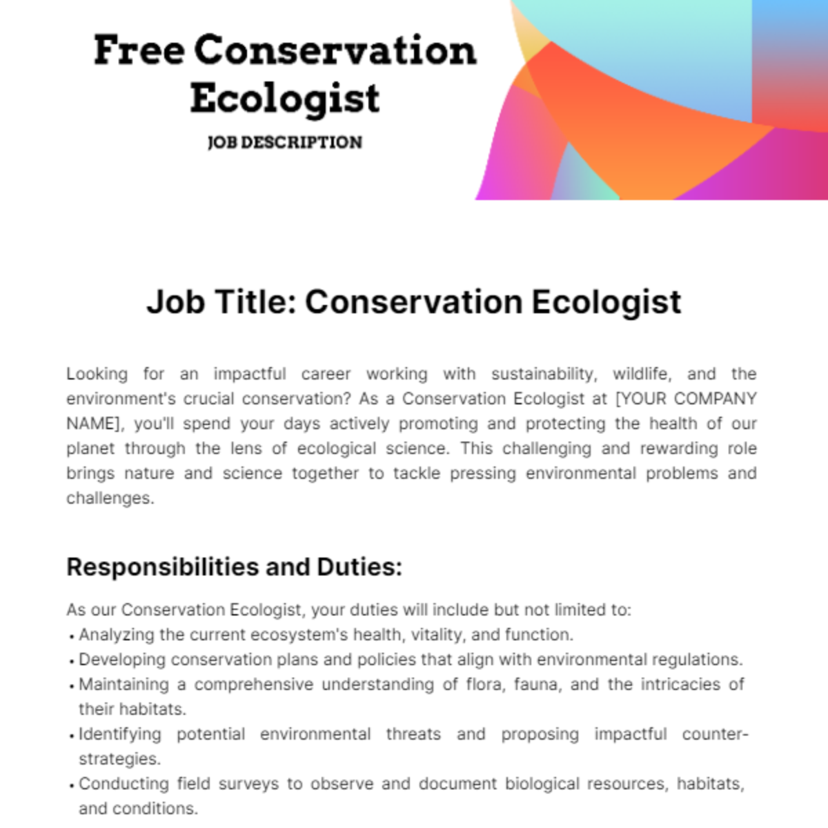 Free Conservation Ecologist Job Description Template
