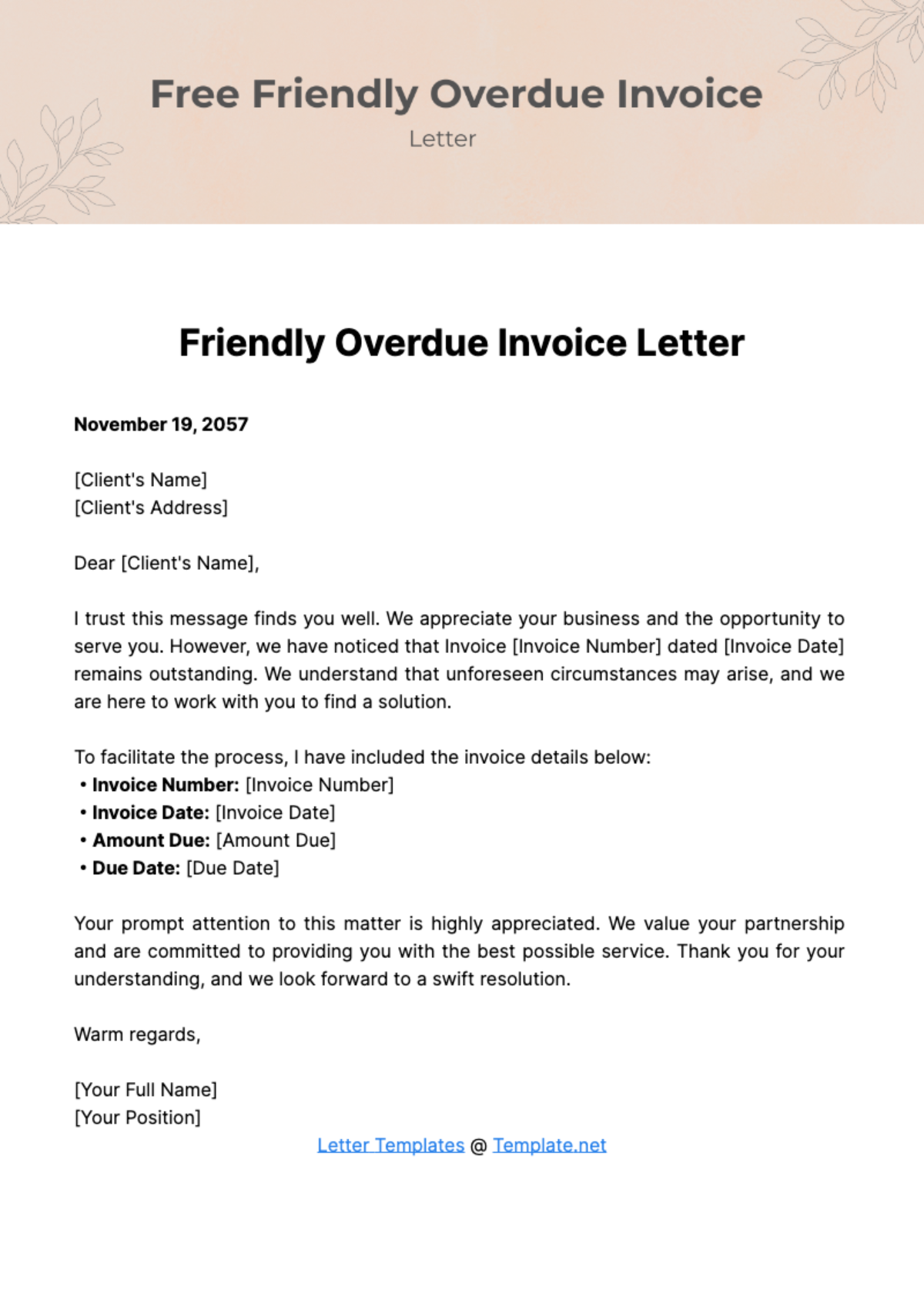Free Friendly Overdue Invoice Letter Template