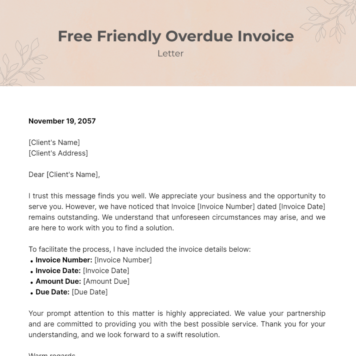 Friendly Overdue Invoice Letter Template