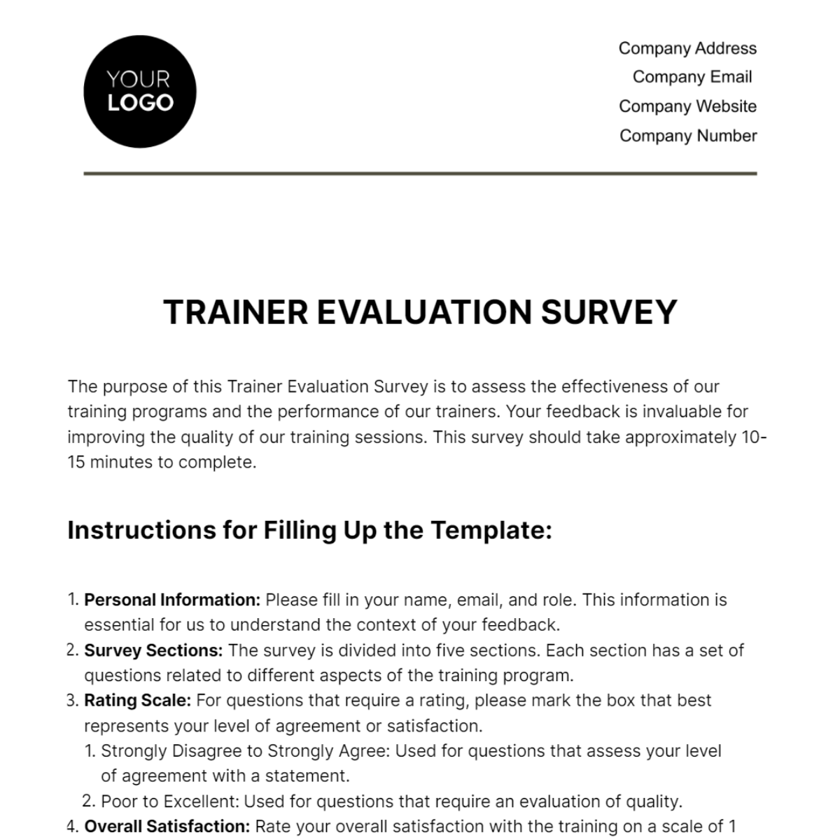 Trainer Evaluation Survey HR Template