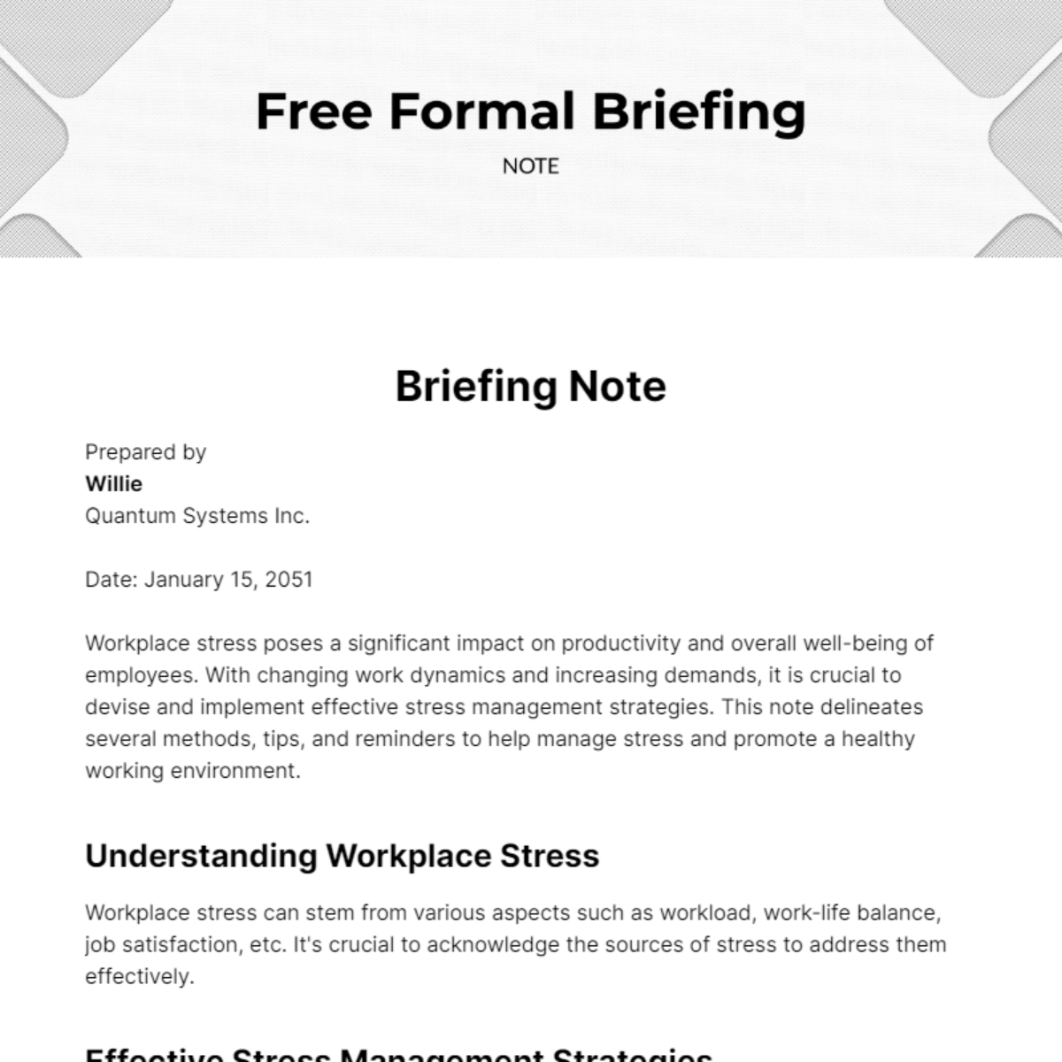 Free Formal Briefing Note Template