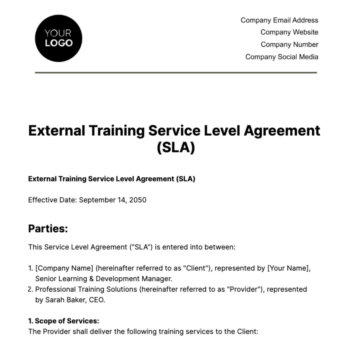 External Training SLA HR Template - Edit Online & Download