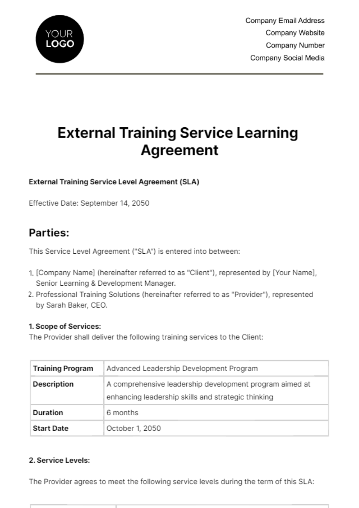 External Training SLA HR Template