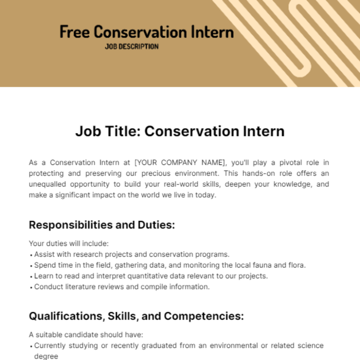 Conservation Intern Job Description Template