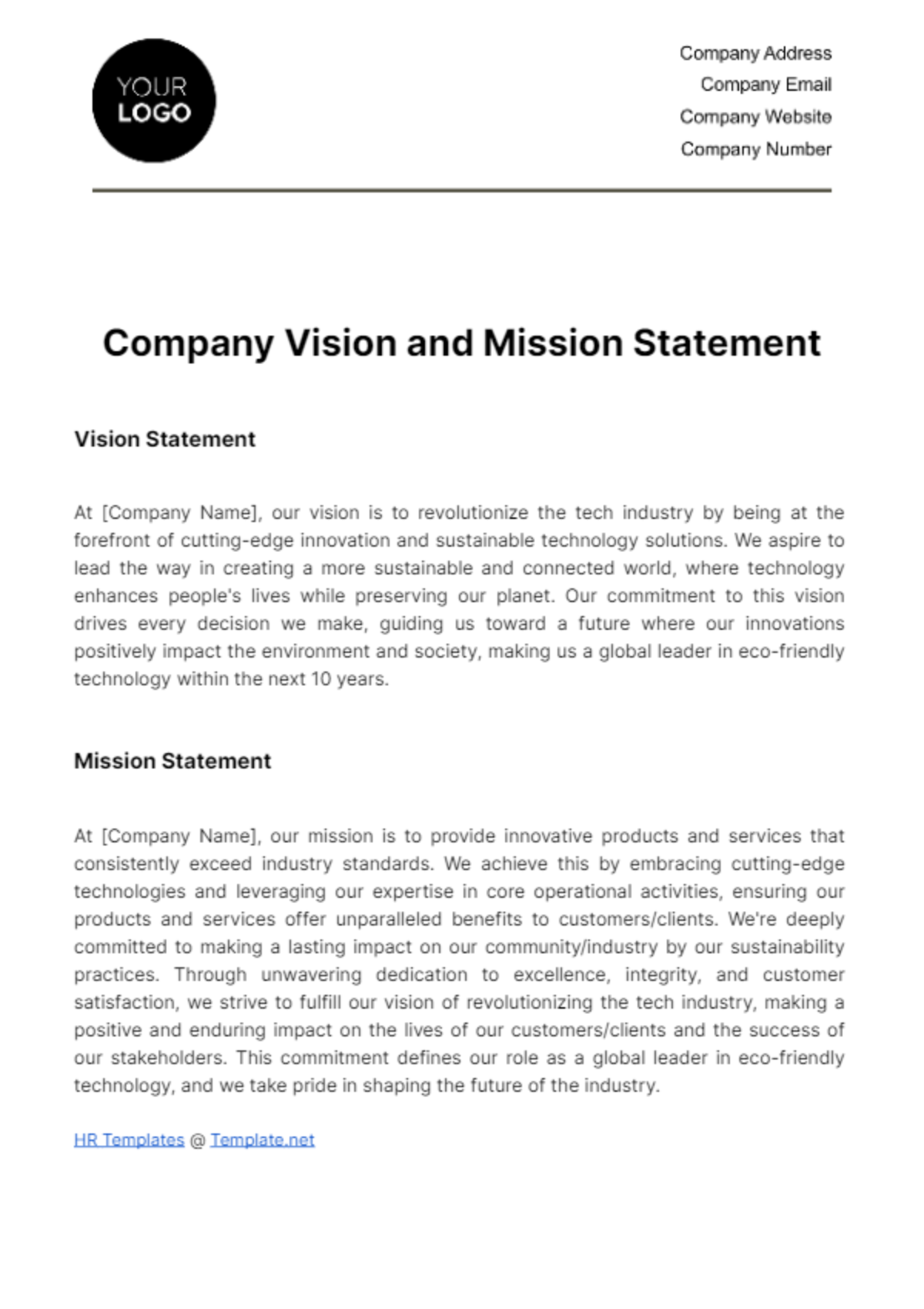 Company Vision and Mission Statement HR Template - Edit Online & Download