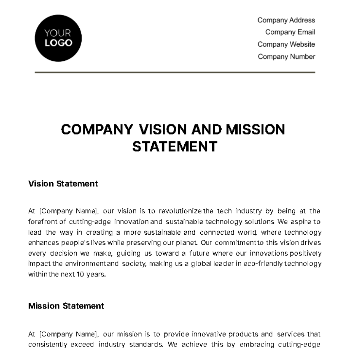 Company Vision and Mission Statement HR Template - Edit Online & Download