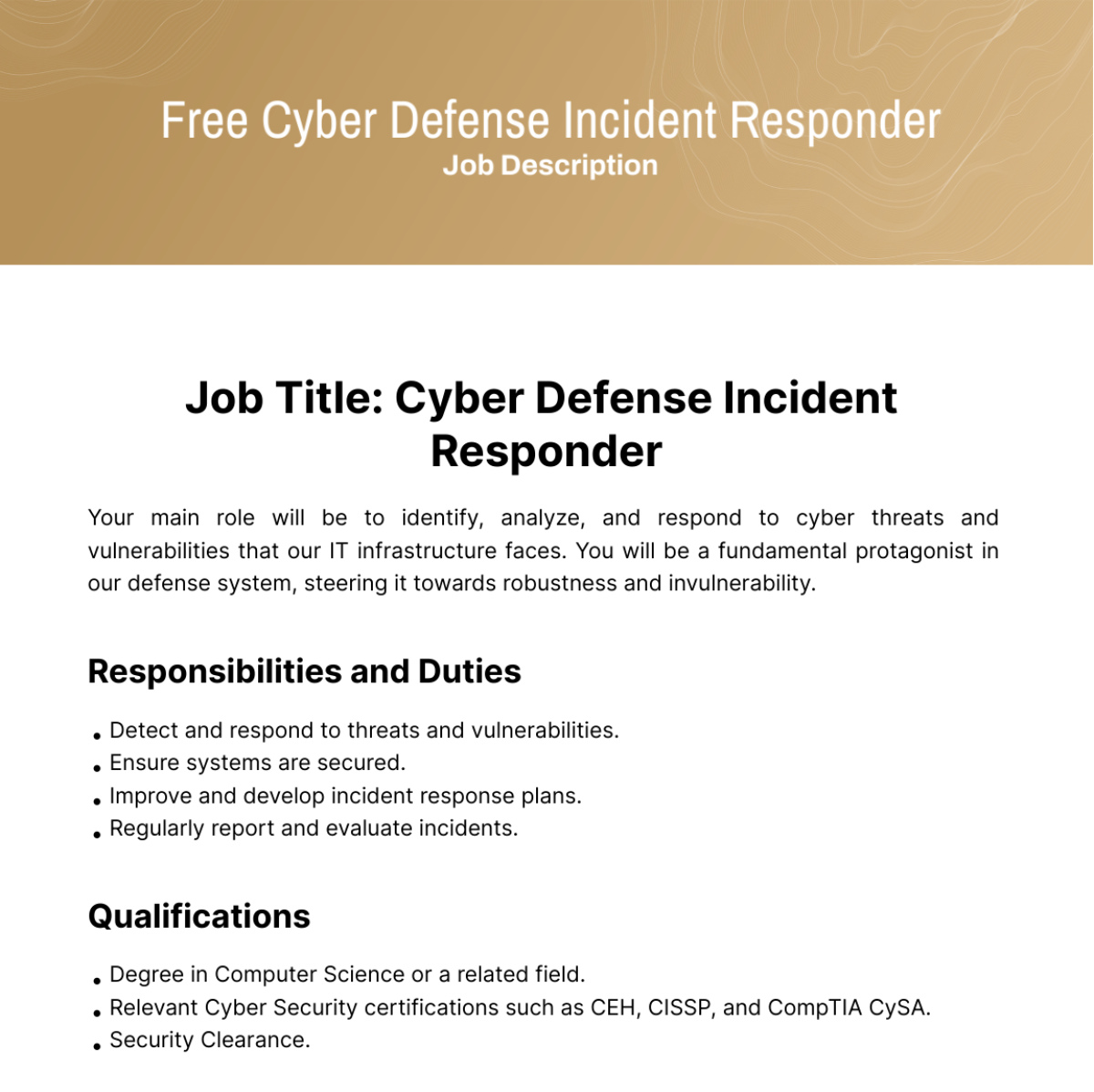Free Cyber Defense Incident Responder Job Description Template