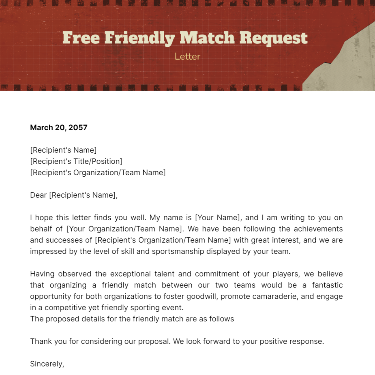 Friendly Match Request Letter Template